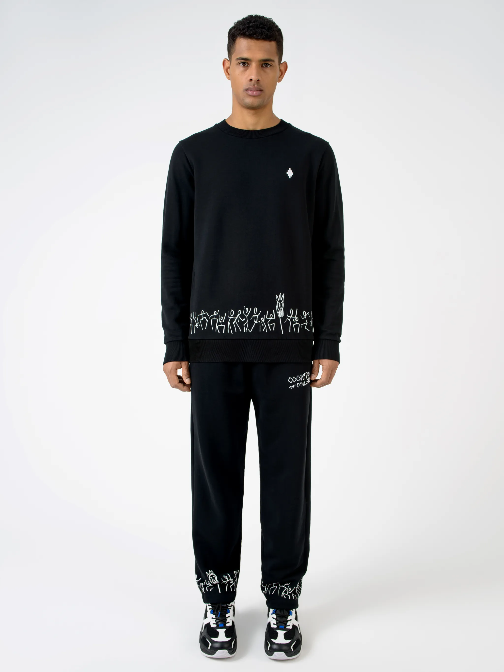 Black cotton Cross Tribe crew-neck sweatshirt from Marcelo Burlon County of Milan featuring embroidered logo at the chest, graphic print, crew neck, long sleeves and straight hem.