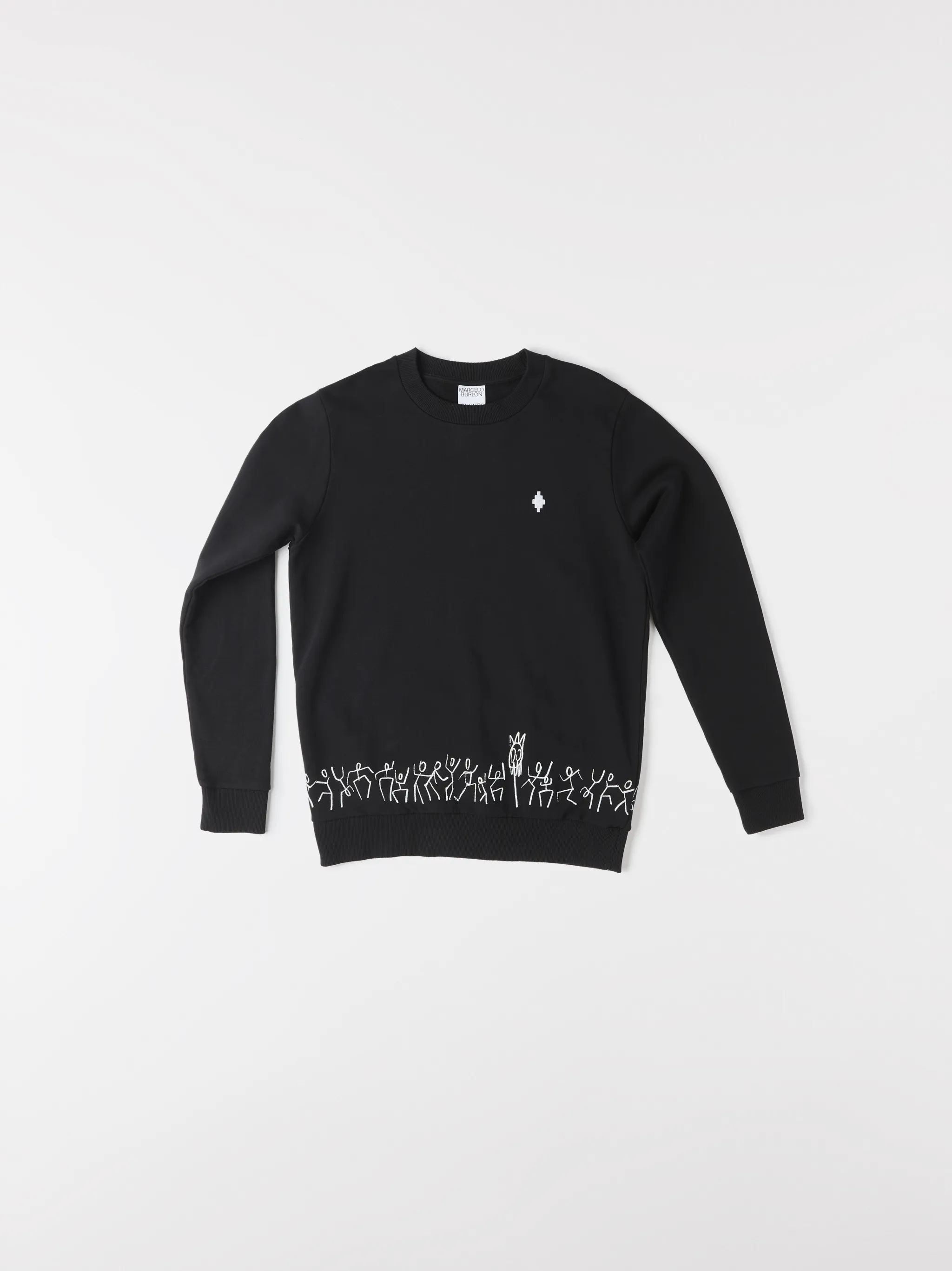 Black cotton Cross Tribe crew-neck sweatshirt from Marcelo Burlon County of Milan featuring embroidered logo at the chest, graphic print, crew neck, long sleeves and straight hem.
