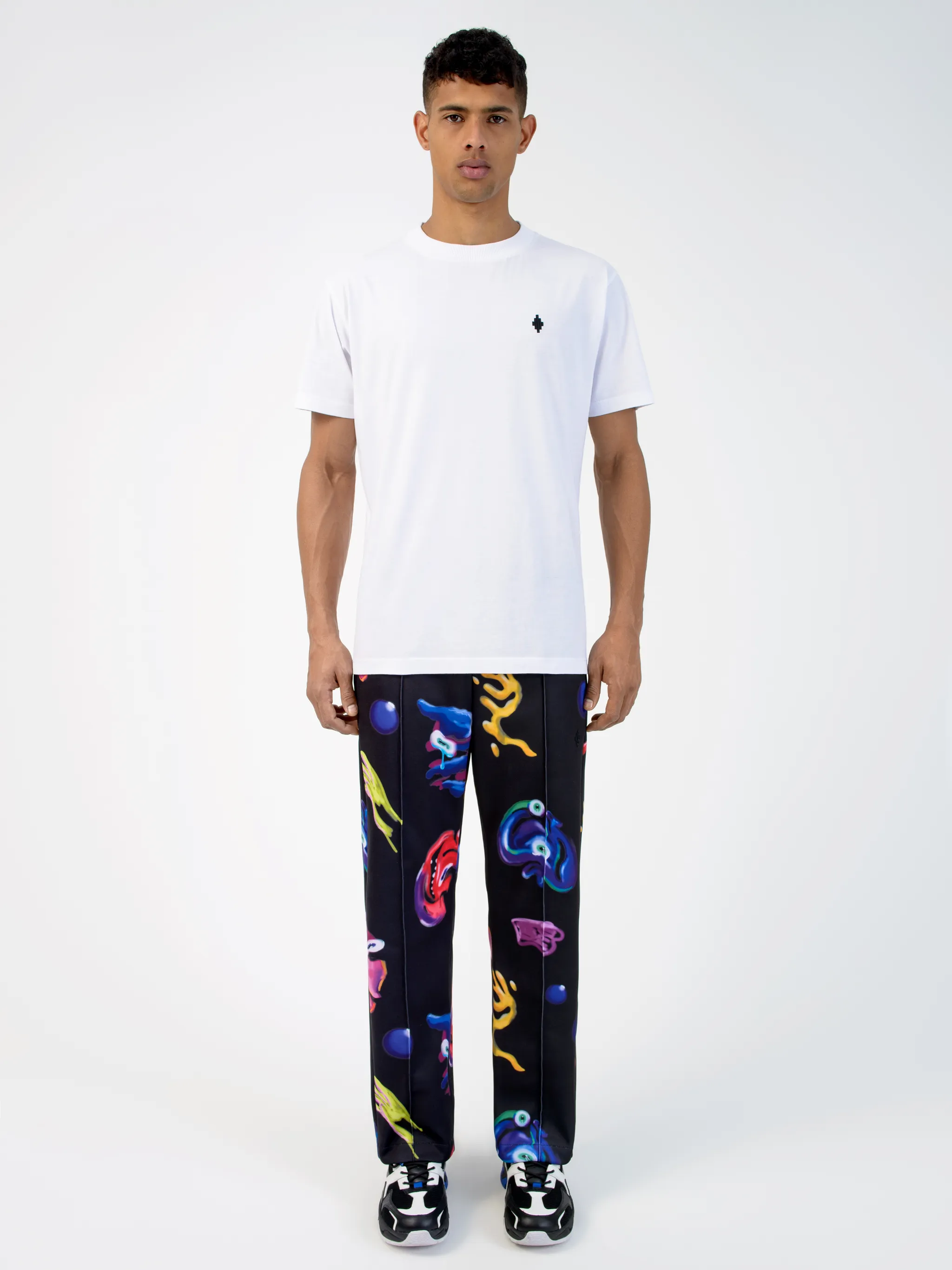 White cotton-blend logo-print T-shirt from MARCELO BURLON COUNTY OF MILAN featuring crew neck and logo print at the chest.