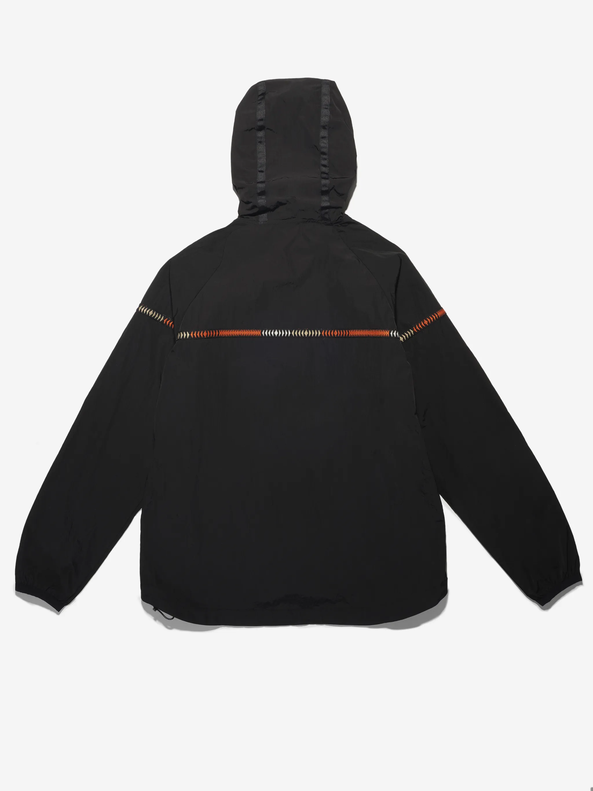 Black/multicolour tape-detail windbreaker from Marcelo Burlon County of Milan featuring drawstring hood, front zip fastening, embroidered logo to the front, geometric embroidery, long sleeves, front zip fastening pockets and elasticated cuffs.