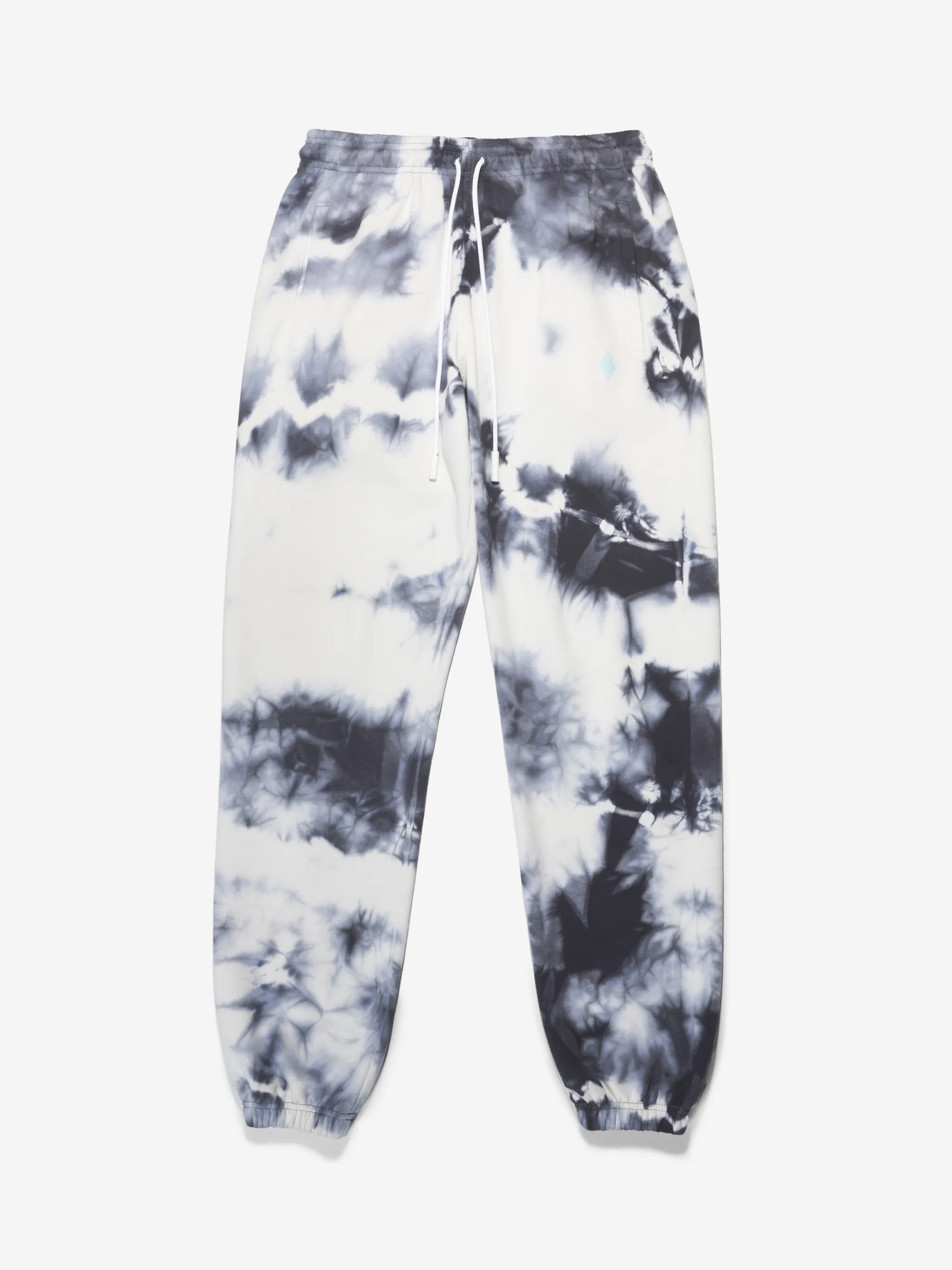 Dark blue/white cotton tie-dye print track pants from Marcelo Burlon County of Milan featuring elasticated waistband, drawstring fastening, tie-dye print, elasticated ankles, two side slit pockets and rear welt pocket.