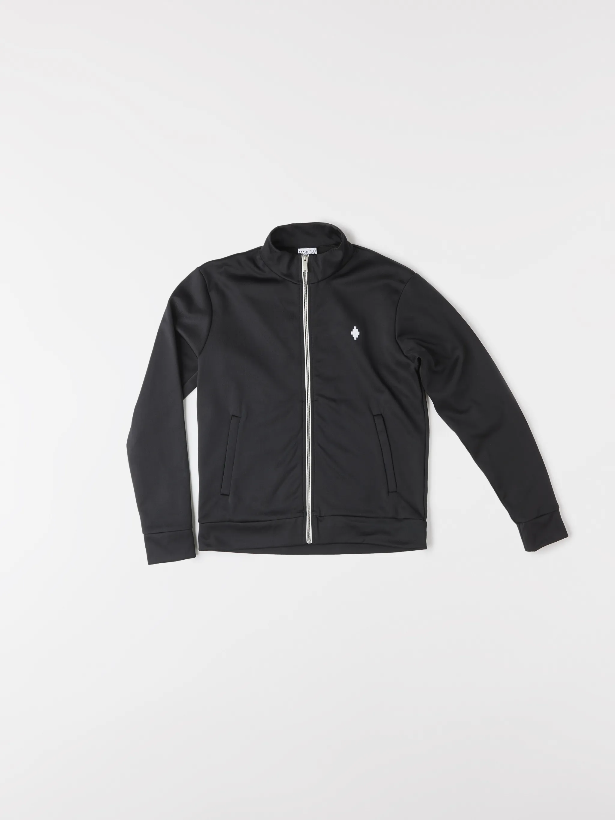 Black cotton-blend logo embroidery zip-up sweatshirt from MARCELO BURLON COUNTY OF MILAN featuring stand-up collar, front zip fastening, embroidered logo, two side slit pockets, long sleeves and loose fit.