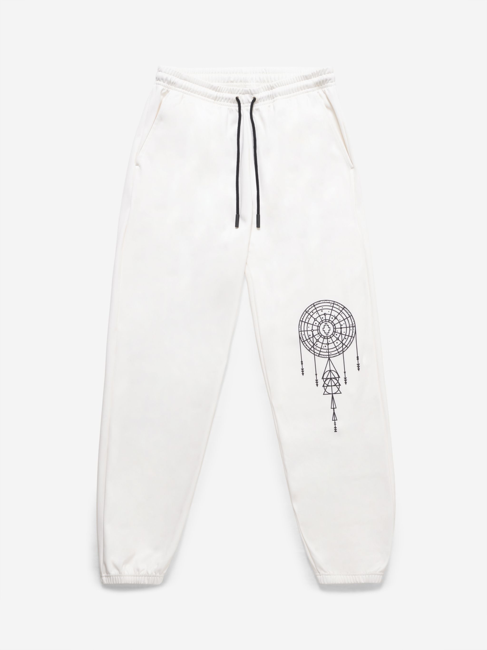 Ecru Dreamcatcher-print track pants from Marcelo Burlon County of Milan featuring elasticated waistband, drawstring fastening, straight leg, elasticated cuffs and dreamcatcher print to the front.