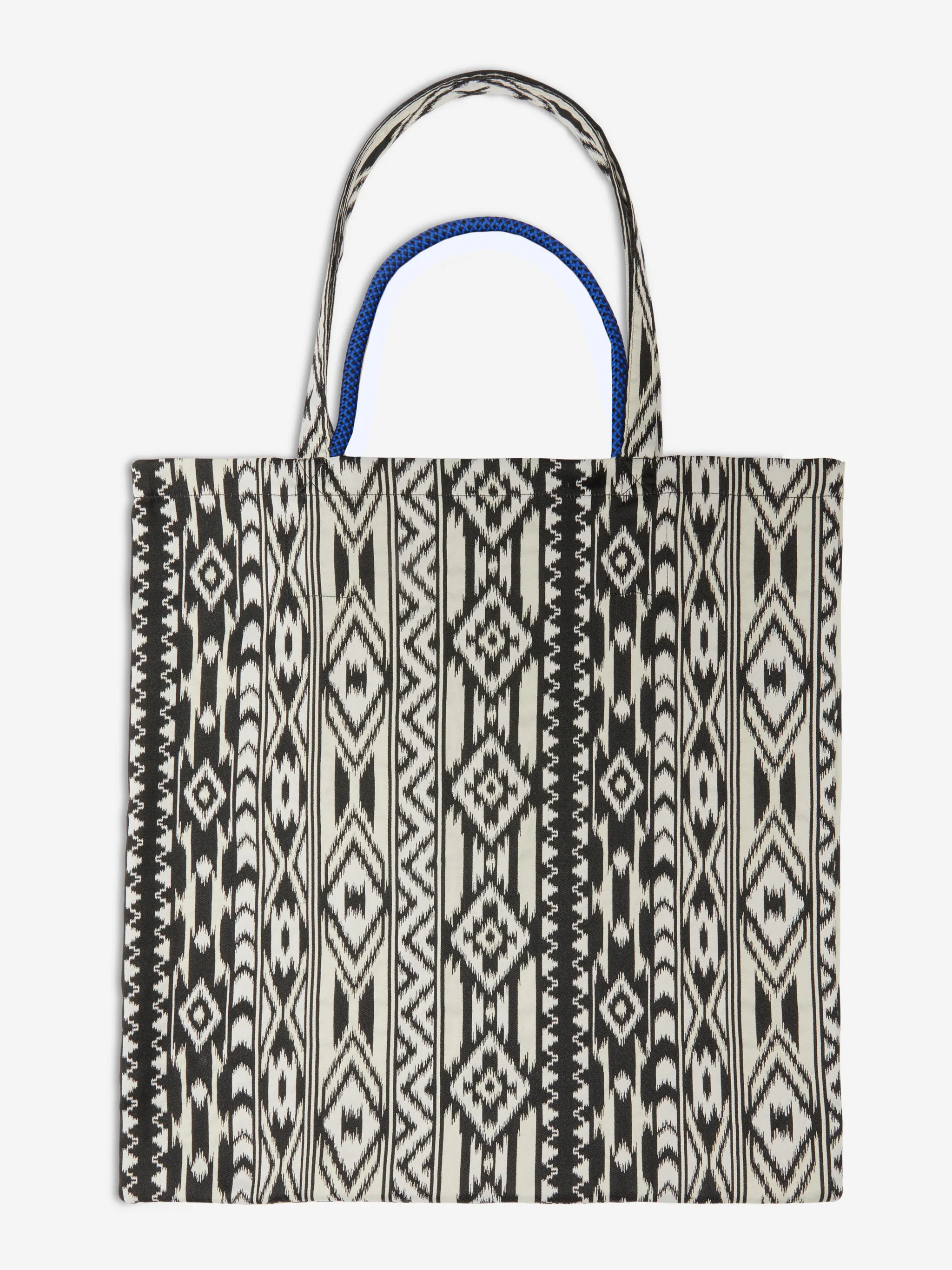 Black/white Folk jacquard-pattern tote bag from Marcelo Burlon County of Milan featuring full jacquard, two top handles, internal logo patch, open top and cord detail.