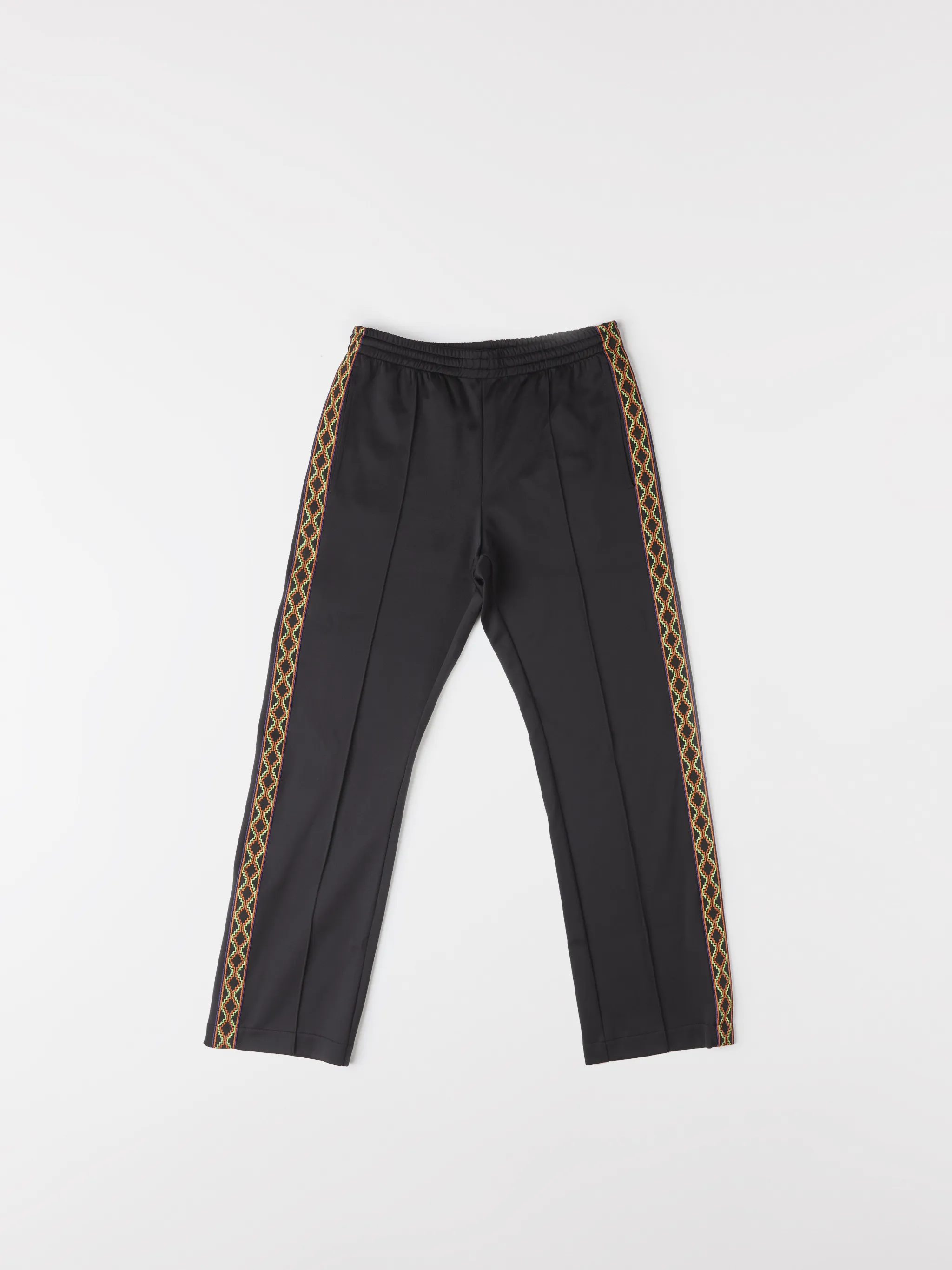 Black/orange/beige cotton-blend Folk tape panel track pants from Marcelo Burlon County of Milan featuring logo-tape detailing, elasticated waistband, two side patch pockets, rear patch pocket, embroidered logo to the rear and straight leg.