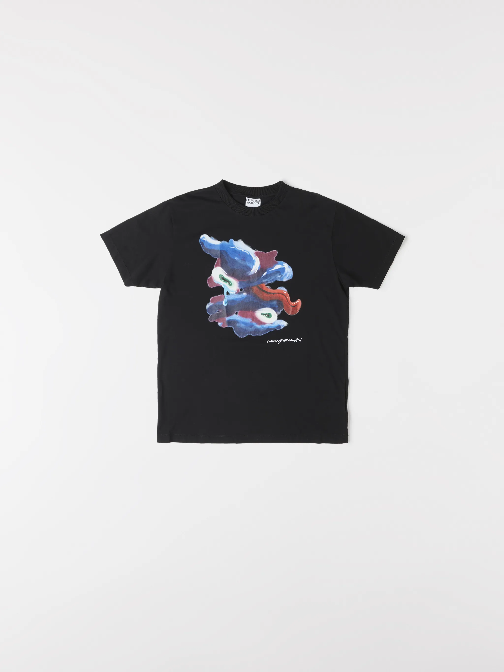 Black/multicolour graphic print cotton T-shirt from Marcelo Burlon County of Milan featuring graphic print, round neck, short sleeves and straight hem.