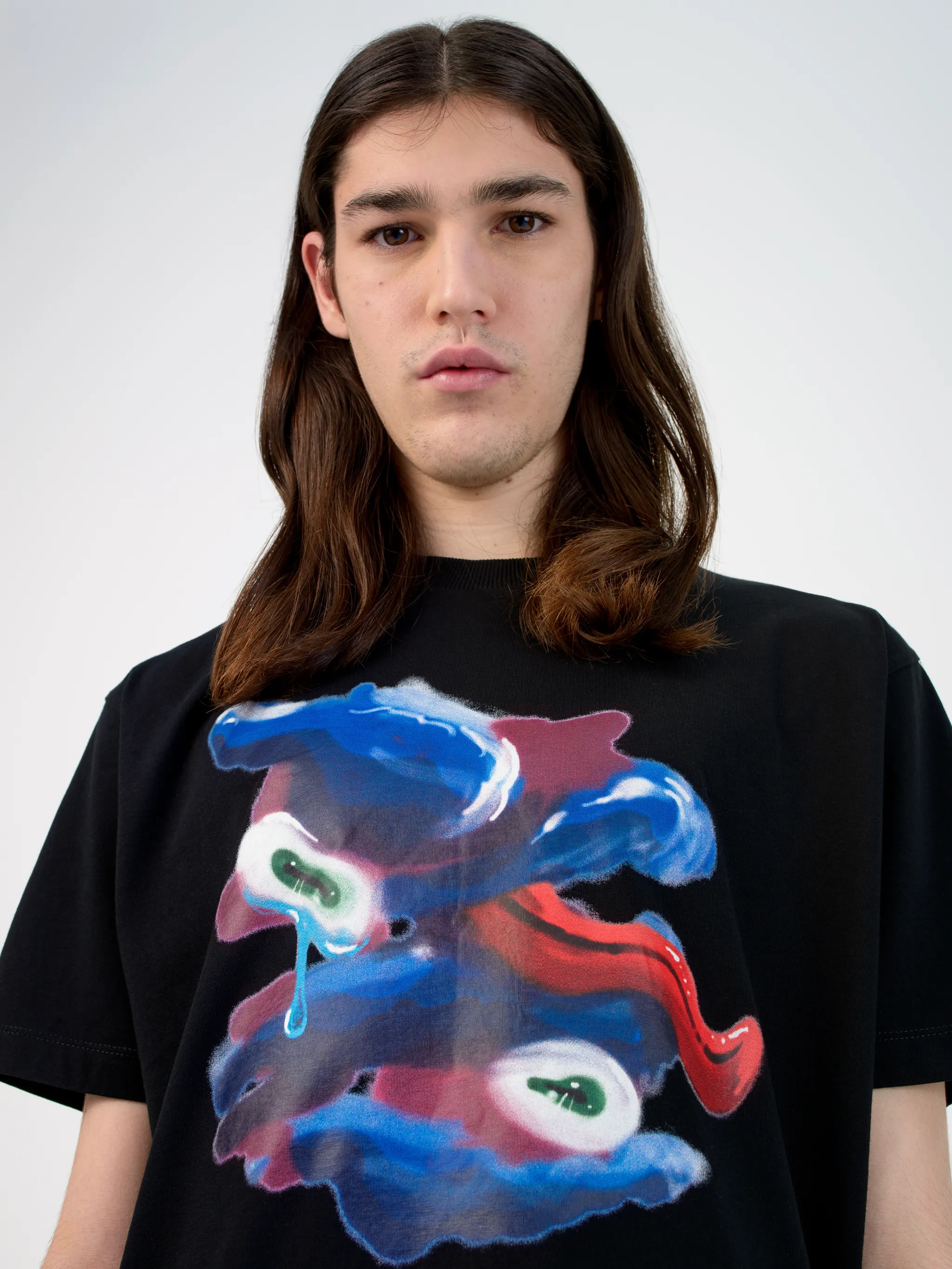 Black/multicolour graphic print cotton T-shirt from Marcelo Burlon County of Milan featuring graphic print, round neck, short sleeves and straight hem.