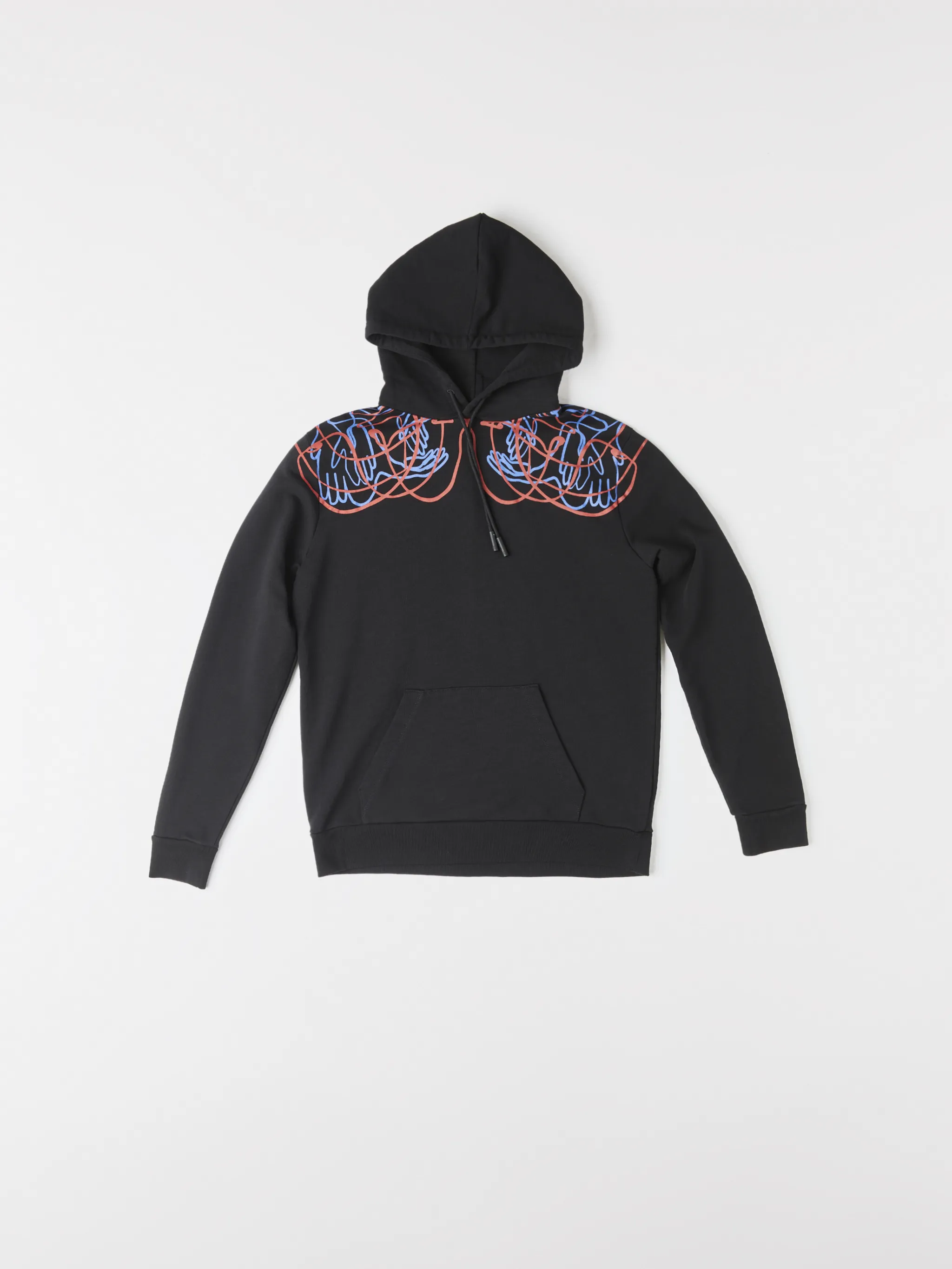 Black cotton Handsface cotton hoodie from Marcelo Burlon County of Milan featuring graphic print, drawstring hood, long sleeves, front pouch pocket and straight hem.