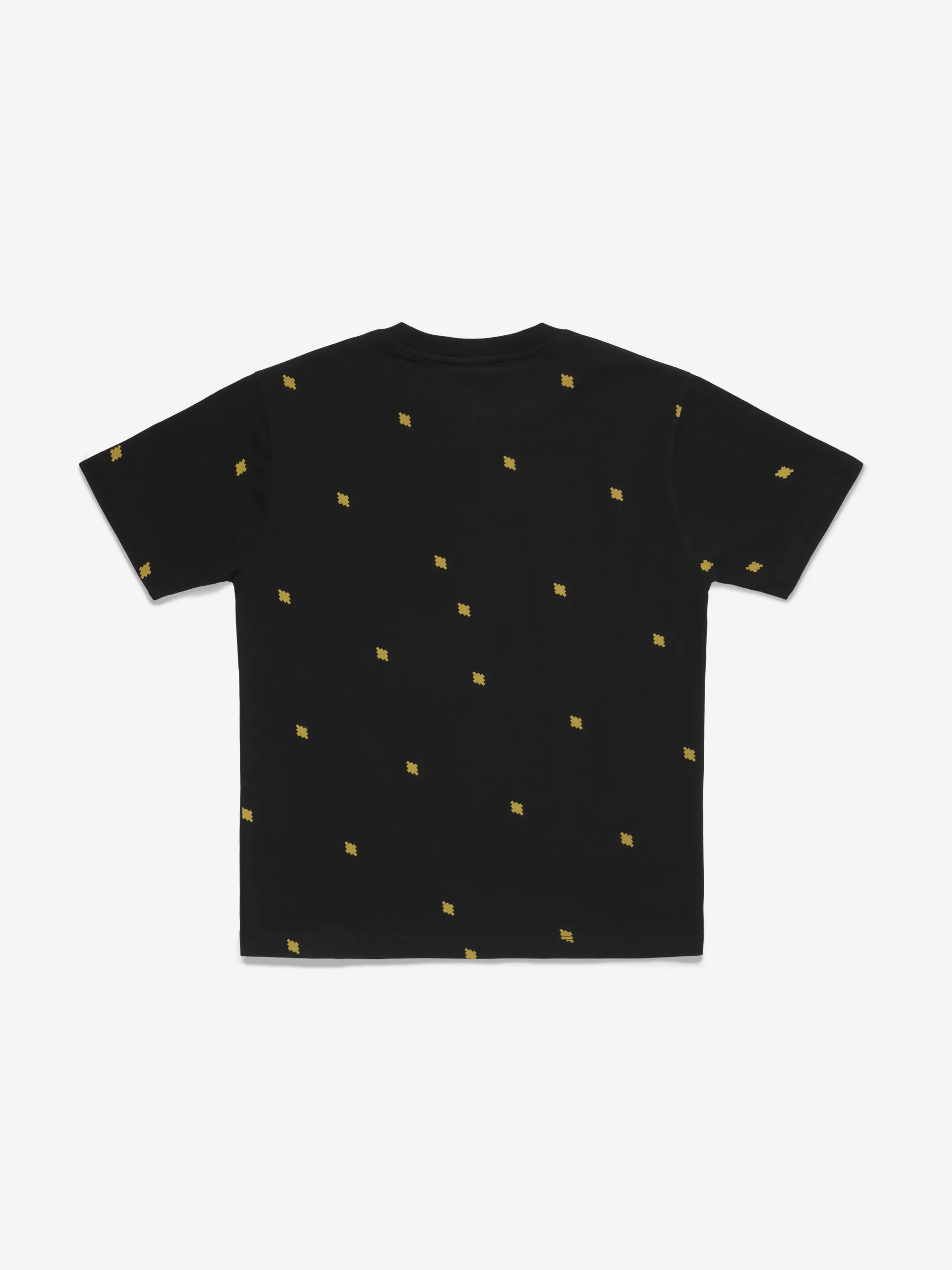 Black/yellow cotton Cross logo T-shirt from Marcelo Burlon Kids featuring signature Cross motif, short sleeves, round neck and straight hem.