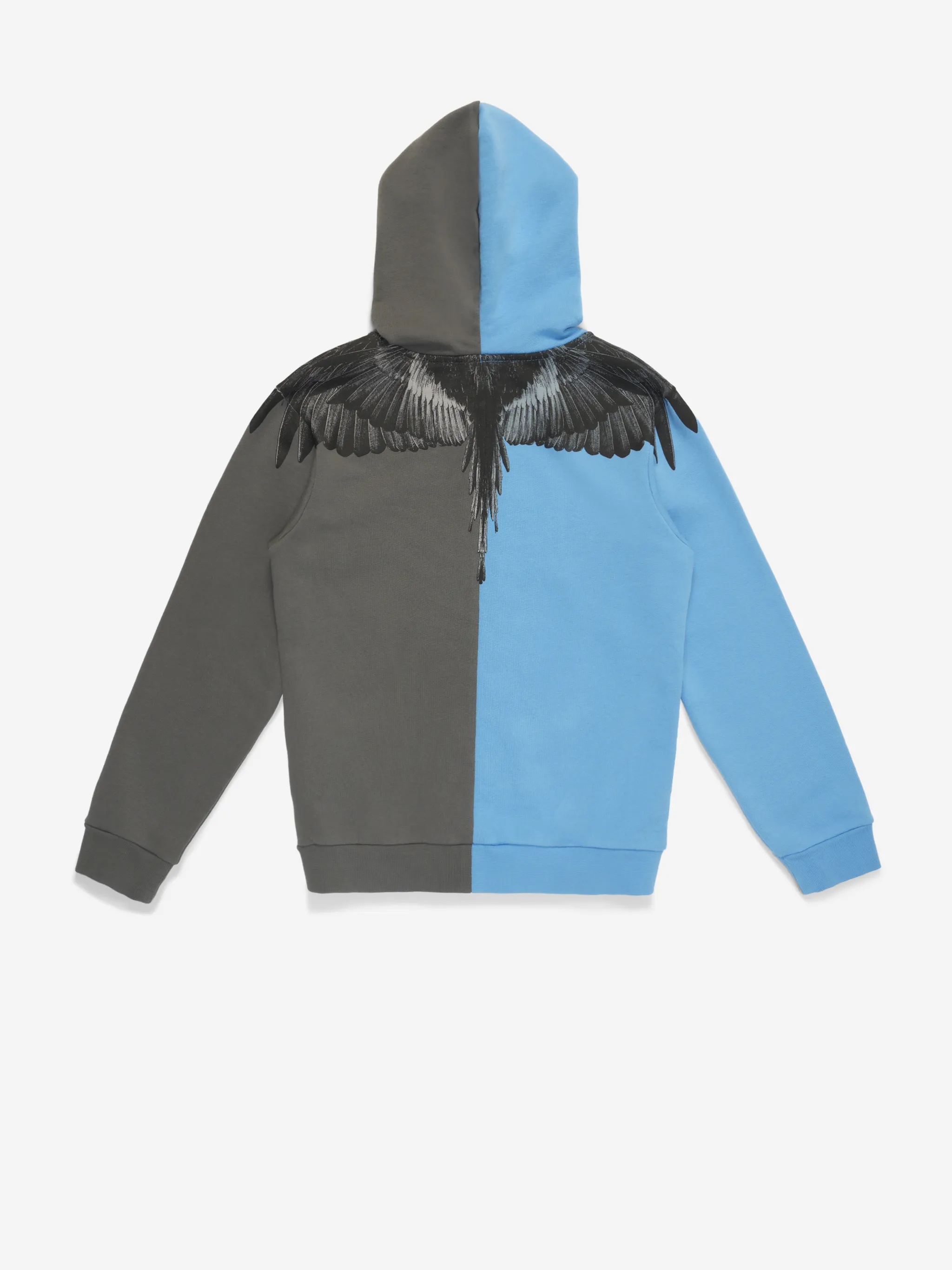 Light blue/grey cotton blend two-tone Wings print zipped hoodie from Marcelo Burlon Kids featuring signature Marcelo Burlon Wings print, two-tone design, front zip fastening and long sleeves.