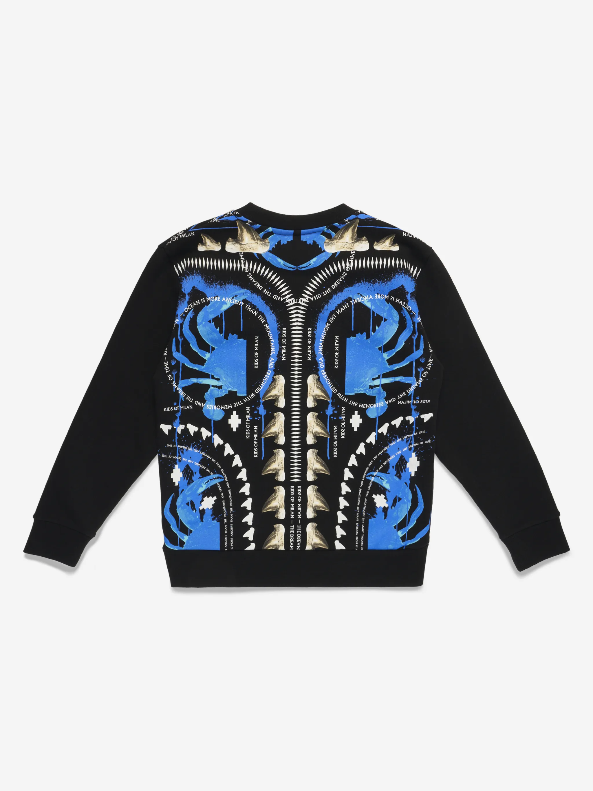Black/blue/white cotton blend Sprayed crew-neck sweatshirt from Marcelo Burlon Kids featuring crew neck, long sleeves, ribbed hem, ribbed cuffs and signature spray print.