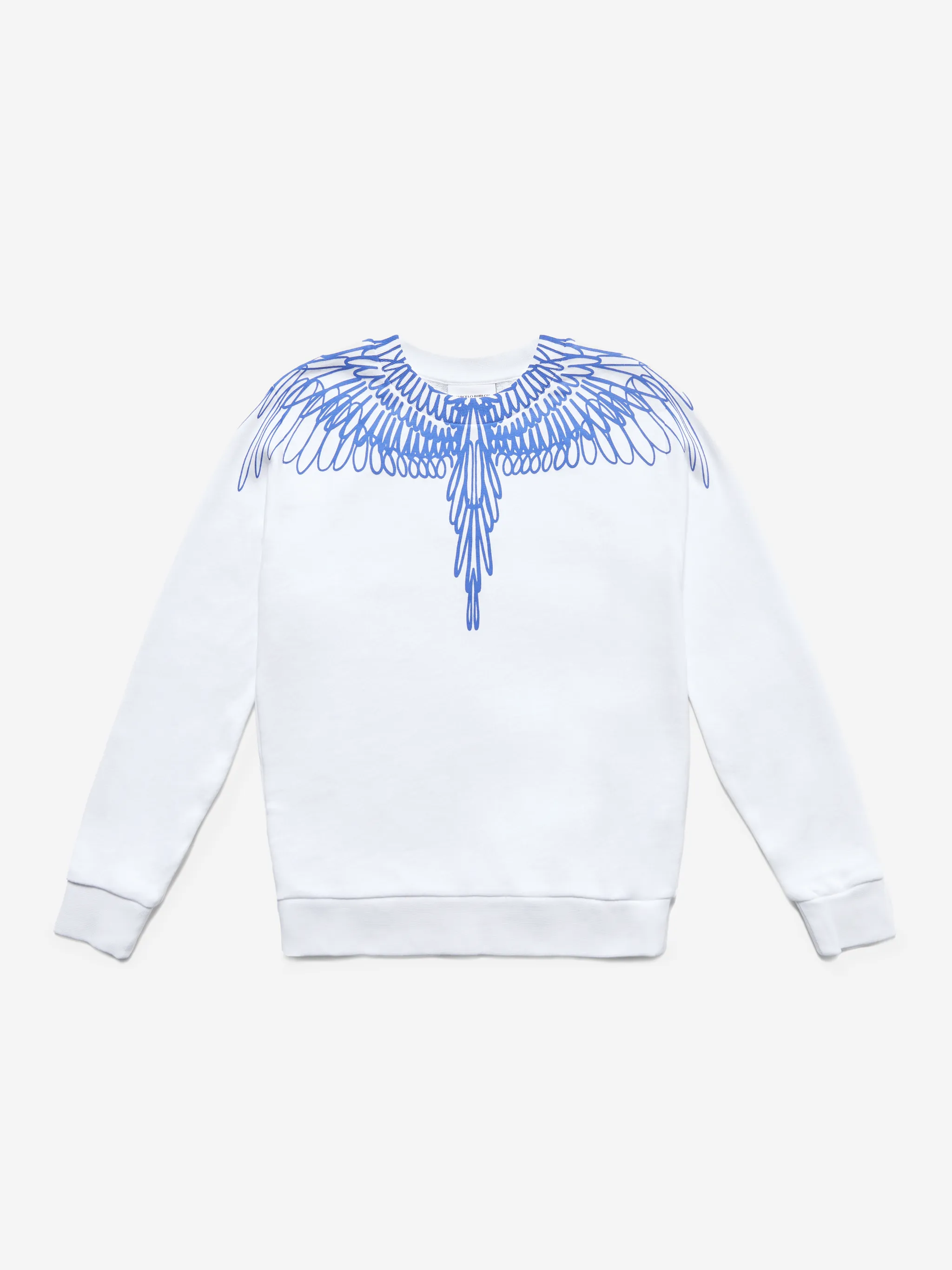 White cotton Blue Wings sweatshirt from Marcelo Burlon Kids featuring signature Marcelo Burlon Wings print, crew neck, long sleeves and straight hem.