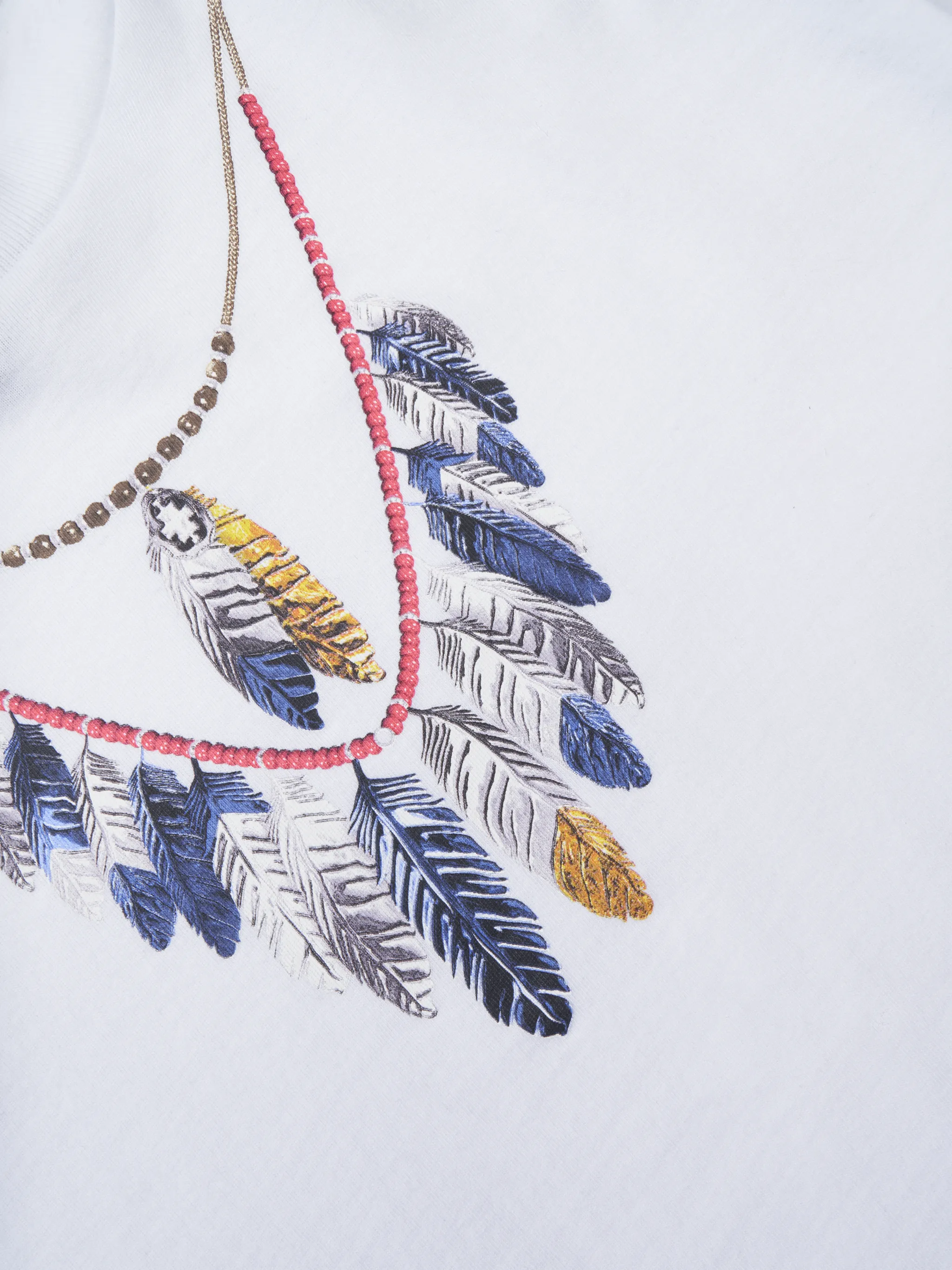 White cotton feather-print cotton T-shirt from Marcelo Burlon Kids featuring feather print, crew neck, short sleeves and straight hem.