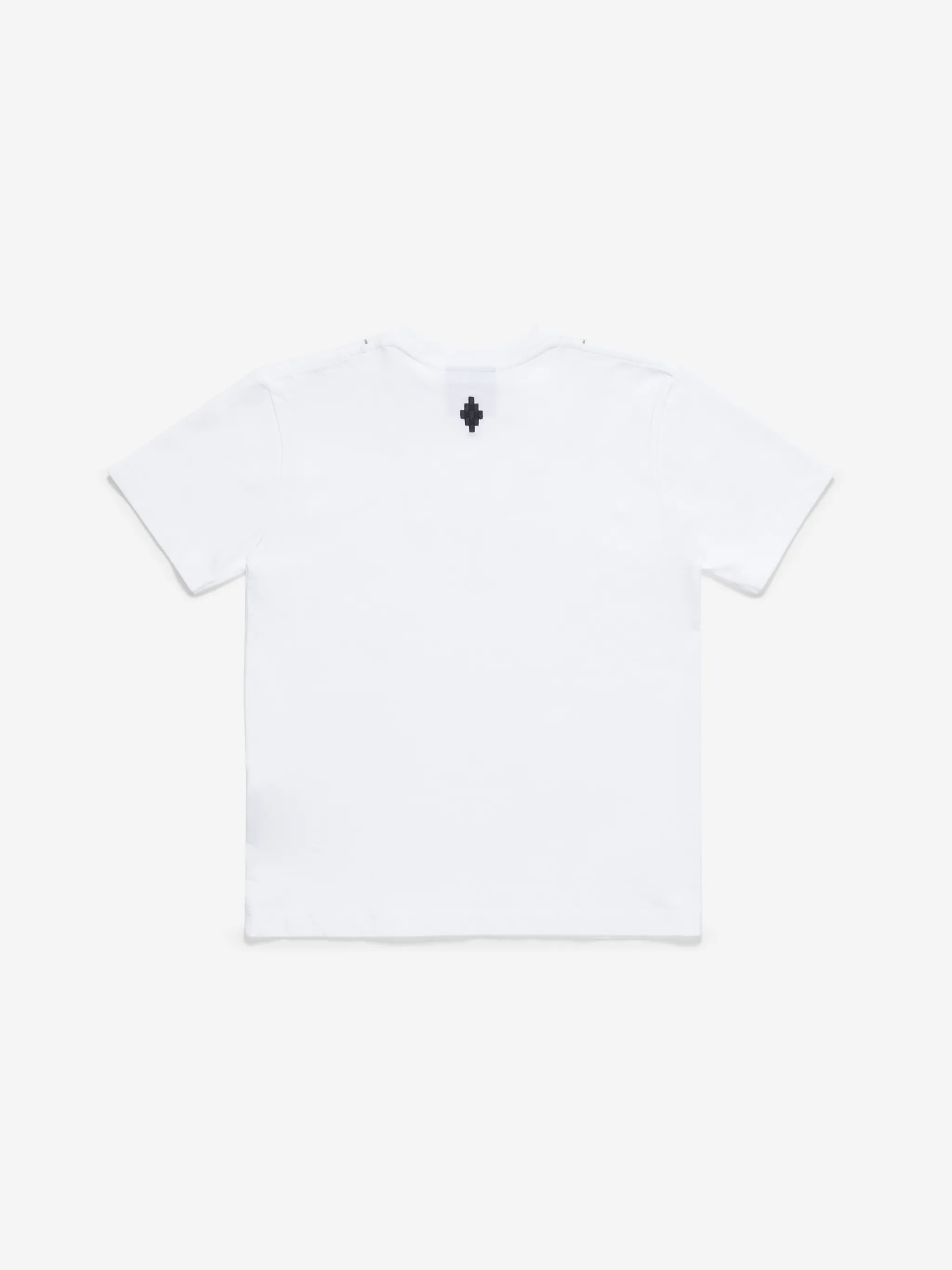 White cotton feather-print cotton T-shirt from Marcelo Burlon Kids featuring feather print, crew neck, short sleeves and straight hem.