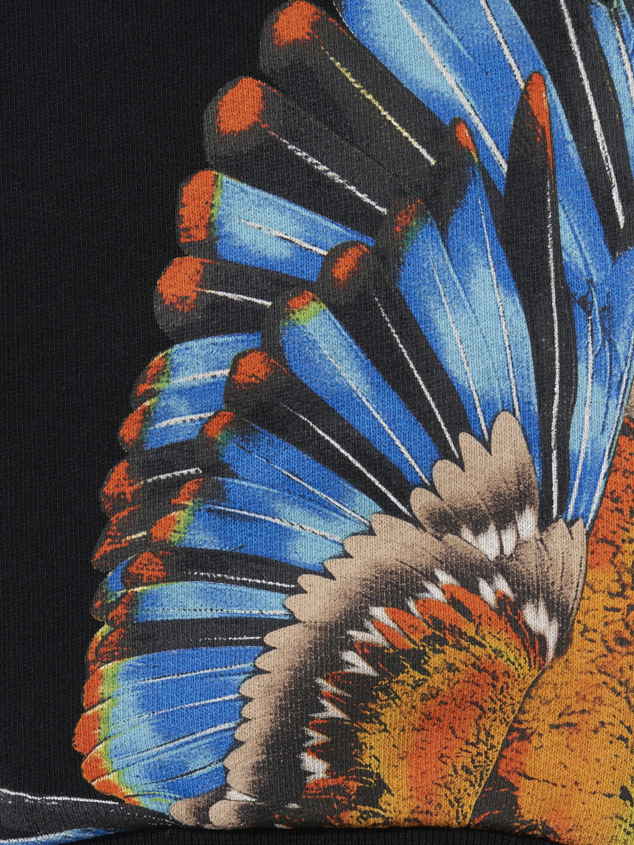 Black cotton-blend wings-print track pants from Marcelo Burlon Kids featuring signature Marcelo Burlon Wings print, elasticated drawstring waistband, two side inset pockets and elasticated ankles.