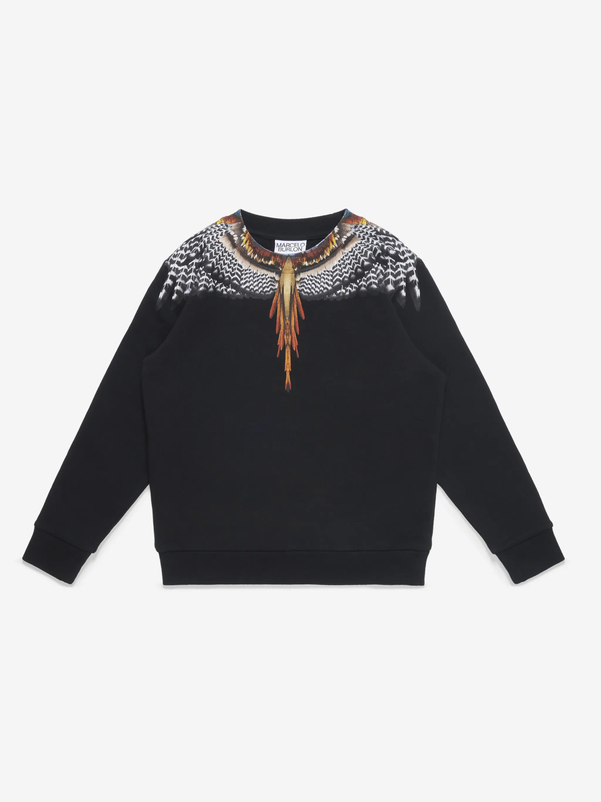 Black cotton-blend Grizzly Wings-print sweatshirt from Marcelo Burlon Kids featuring jersey fleece, signature Marcelo Burlon Wings print, crew neck, long sleeves, ribbed cuffs and ribbed hem.