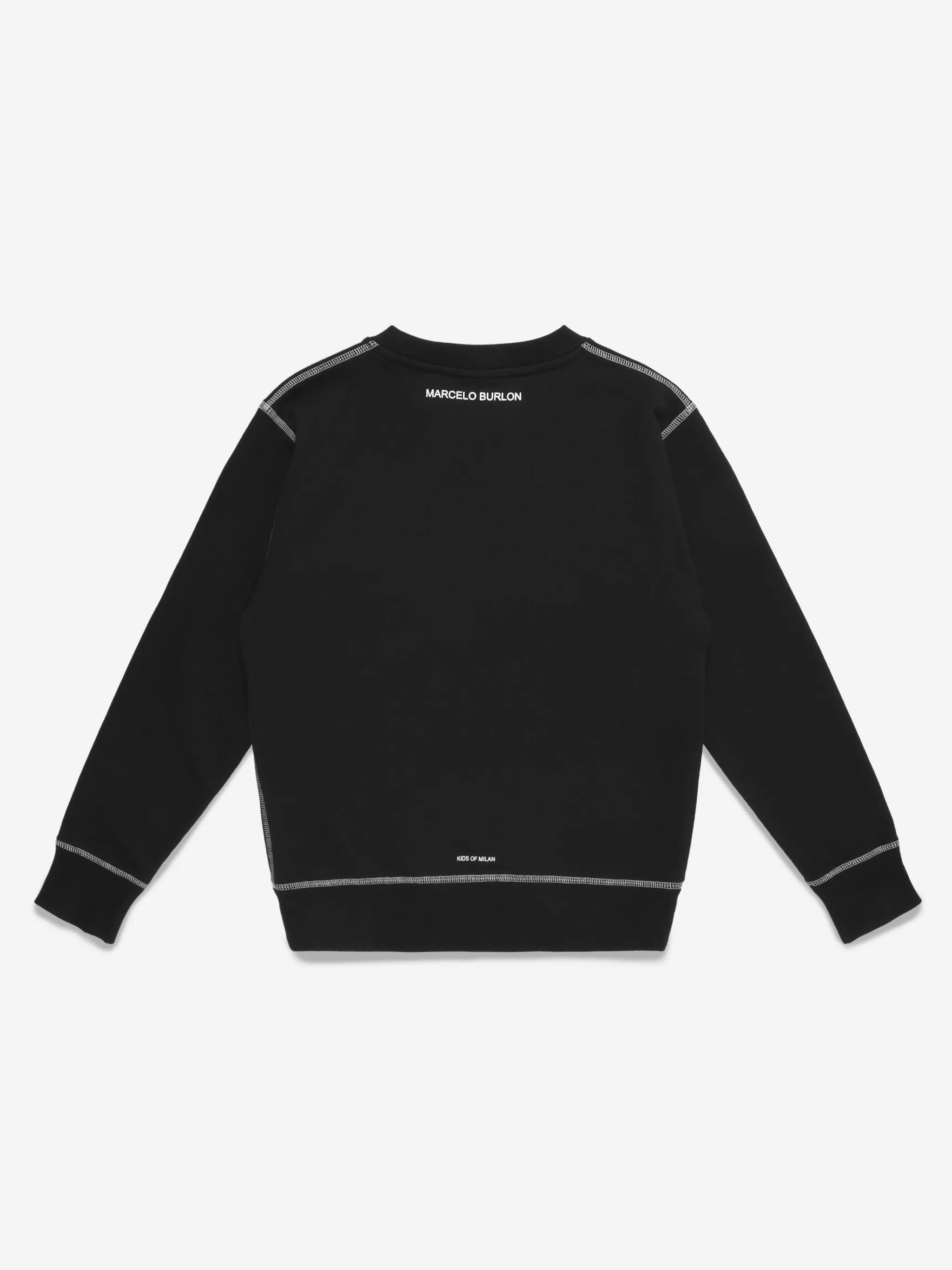 Black/white cotton blend embroidered Cross logo sweatshirt from Marcelo Burlon Kids featuring signature Cross motif, crew neck, long sleeves, contrast stitching, logo print to the rear and droped shoulders.