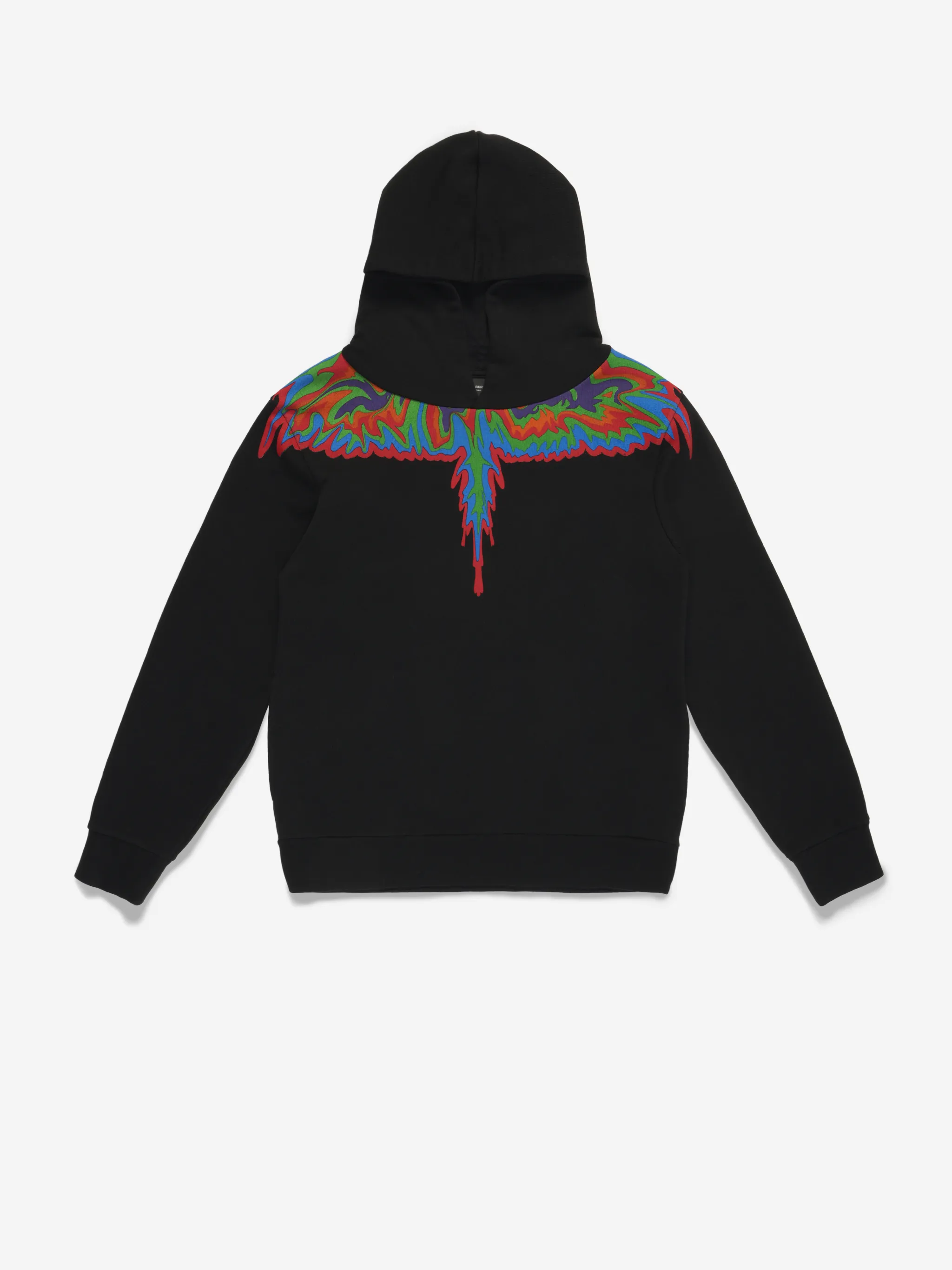 Black/multicolour cotton paint Wings print hoodie from Marcelo Burlon Kids featuring signature Marcelo Burlon Wings print, classic hood, long sleeves, ribbed hem and ribbed cuffs.