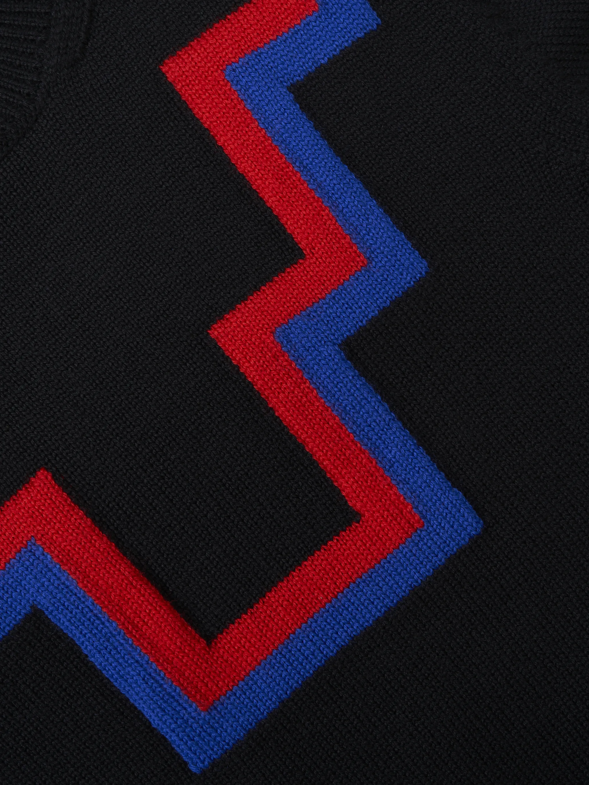 Black/bright red/bright blue wool Rural wave-pattern jumper from Marcelo Burlon Kids featuring knitted construction, ribbed trim, wave print, long sleeves, crew neck and straight hem.