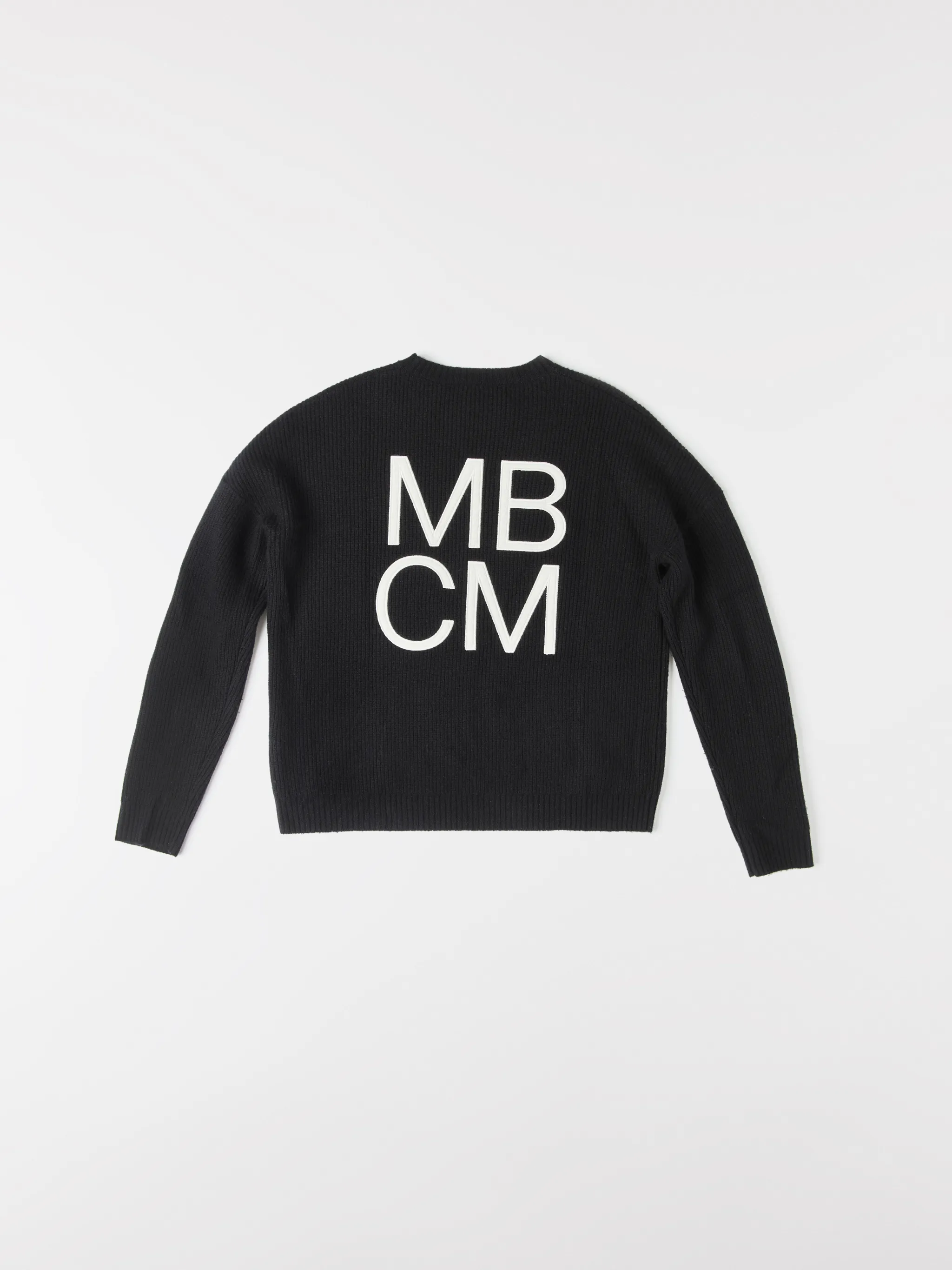 Black wool MBCM ribbed-knit wool jumper from Marcelo Burlon County of Milan featuring chunky ribbed knit, embroidered logo at the chest, embroidered logo to the rear, ribbed edge, crew neck, long sleeves and straight hem.