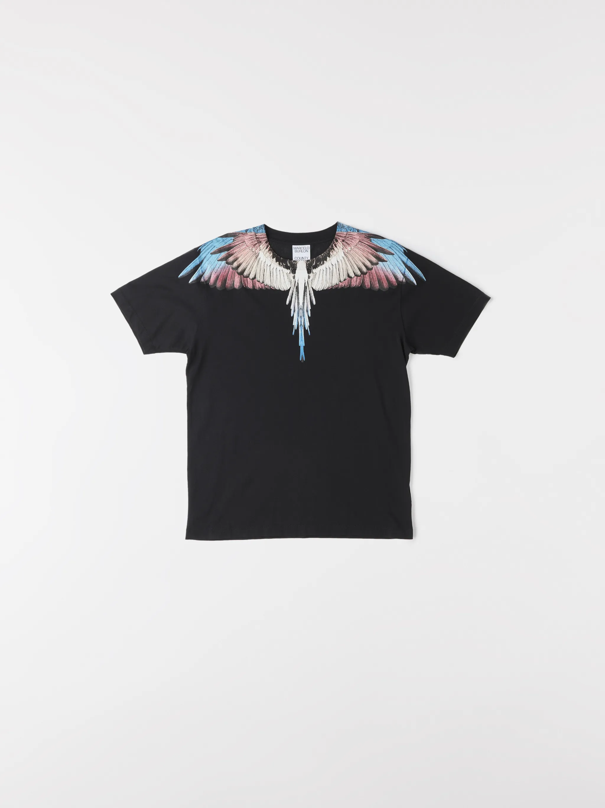 Black cotton Wings-print T-shirt from Marcelo Burlon County of Milan featuring round neck and short sleeves.