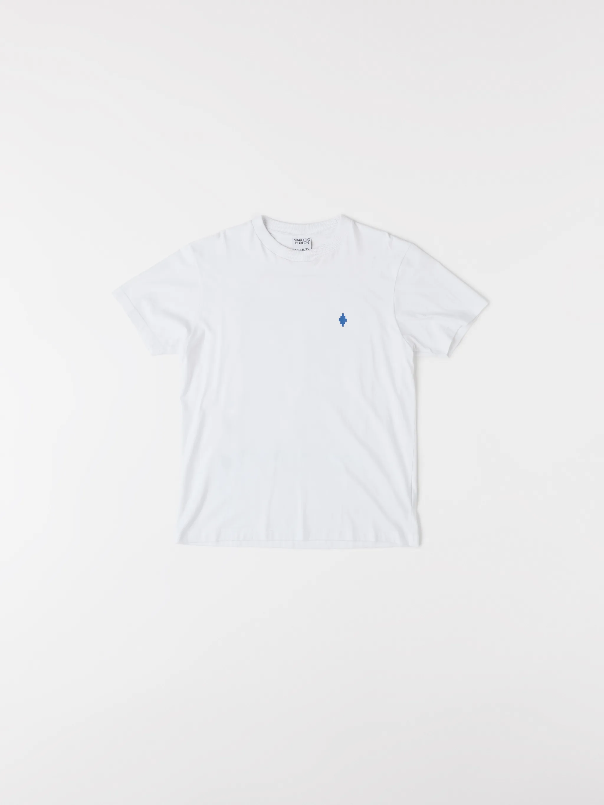 White cotton Psych Clouds crew-neck T-shirt from Marcelo Burlon County of Milan featuring embroidered logo at the chest, graphic print to the rear, crew neck, short sleeves and straight hem.