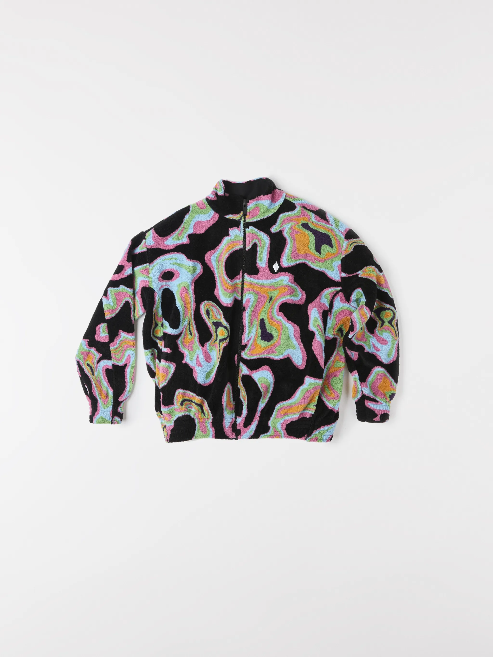 Black/multicolour intarsia Psych pattern track jacket from Marcelo Burlon County of Milan featuring patterned intarsia knit, stand-up collar, front zip fastening, long sleeves, elasticated cuffs and elasticated hem.