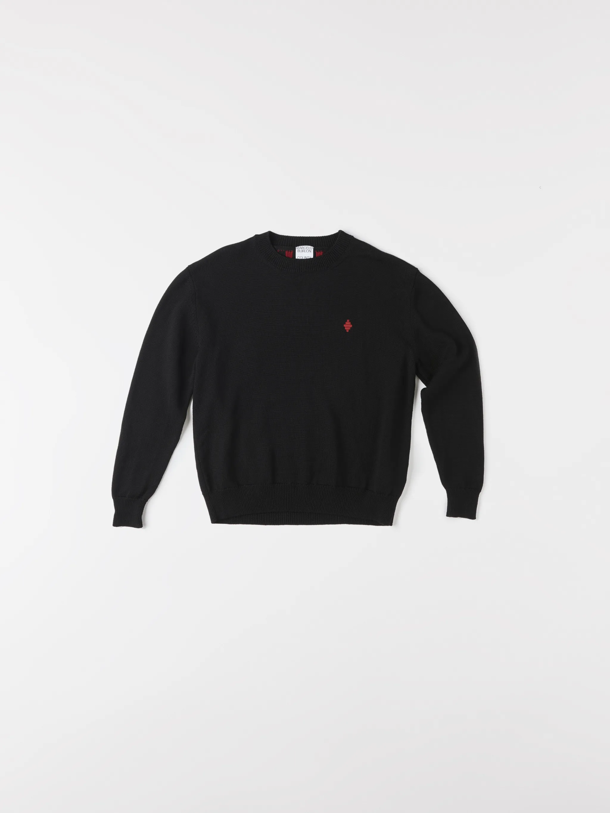 Black cotton Rural Cross crew-neck sweatshirt from Marcelo Burlon County of Milan featuring embroidered logo at the chest, appliqué detail, ribbed edge, crew neck, long sleeves and straight hem.