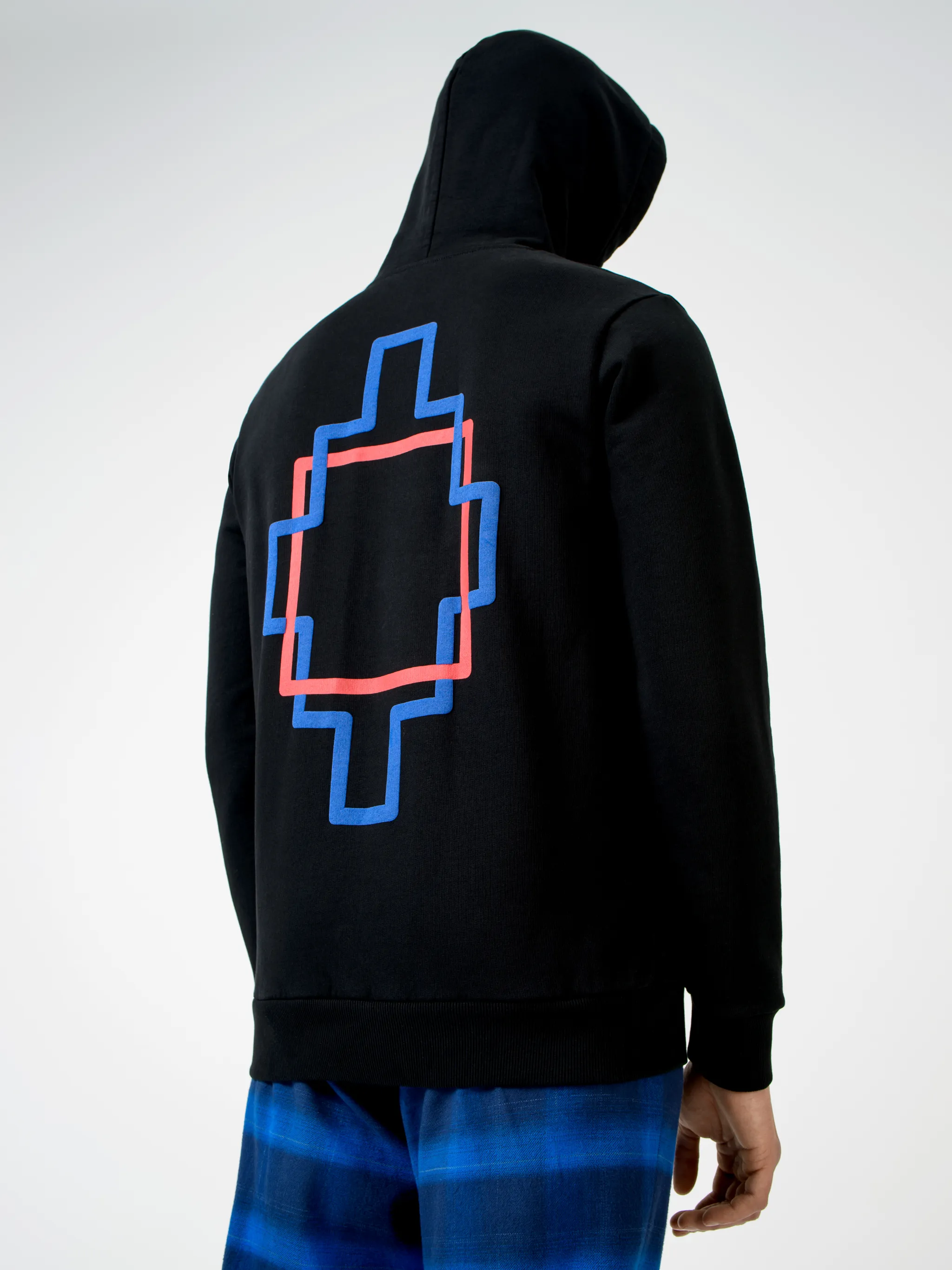 Black cotton Square Outline cotton hoodie from Marcelo Burlon County of Milan featuring logo print at the chest, graphic print to the rear, drawstring hood, long sleeves, front pouch pocket and straight hem.