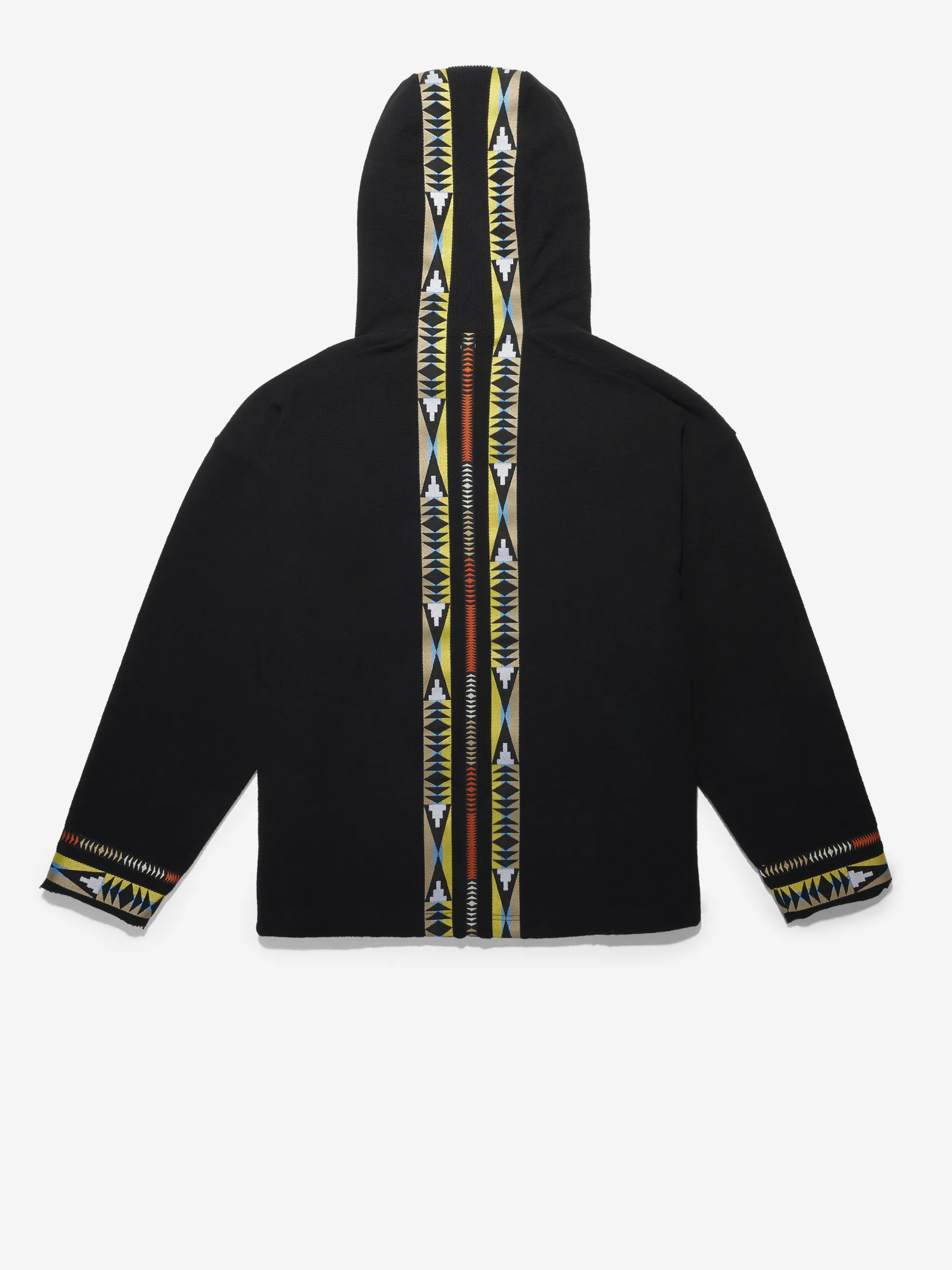 Black cotton tape knit hoodie from Marcelo Burlon County of Milan featuring drawstring hood, front zip fastening, long sleeves and kangaroo pockets.