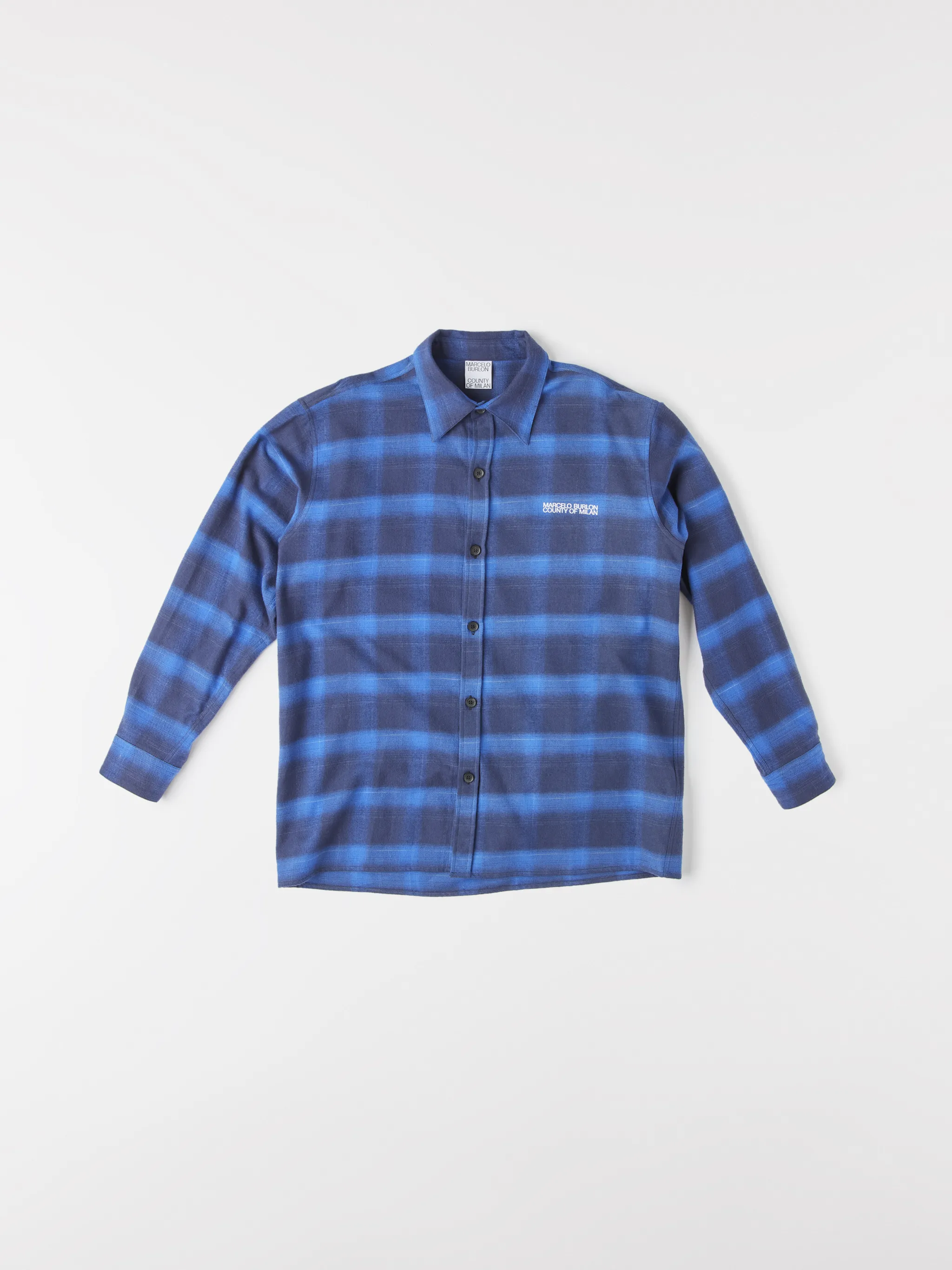 Blue/black cotton Tiger check-pattern shirt from Marcelo Burlon County of Milan featuring check pattern, tiger print, logo print at the chest, classic collar, front button fastening, long sleeves, buttoned cuffs and straight hem.