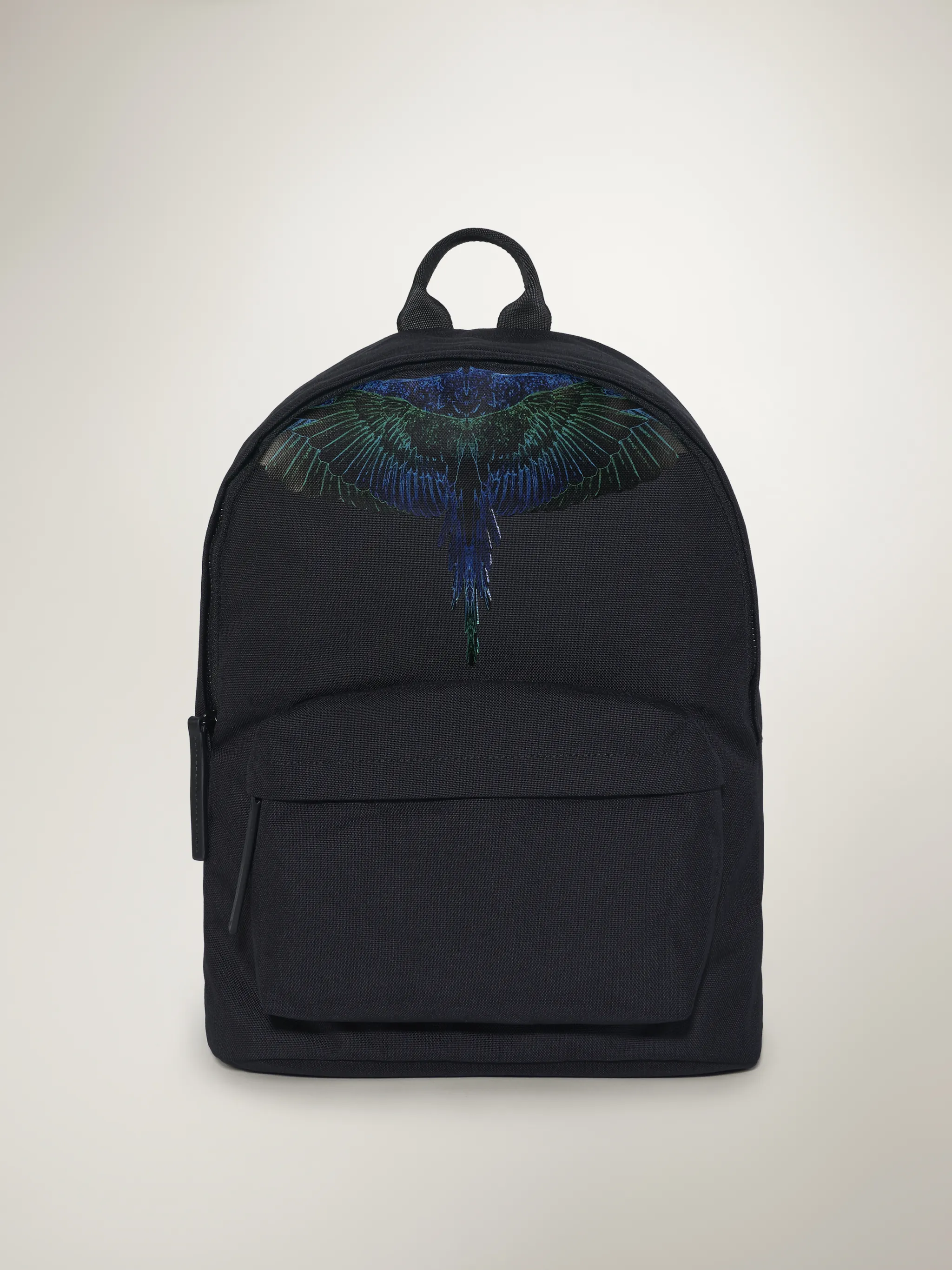 Black wings print backpack from Marcelo Burlon County of Milan featuring wings print, single rounded top handle, all-around zip fastening, two adjustable shoulder straps and front zip fastening pockets.
