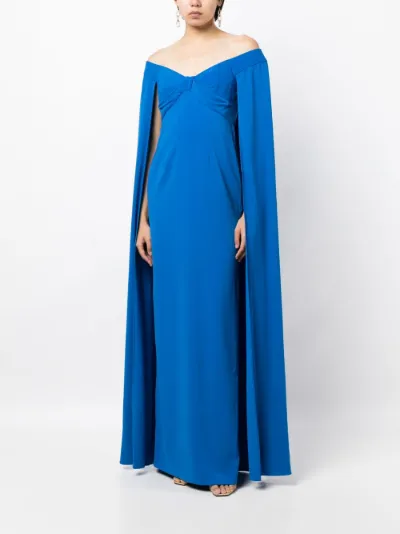 Marchesa Notte off shoulder cape detail gown Eraldo FR