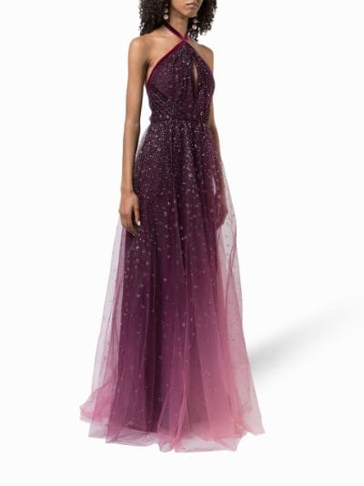 Marchesa notte ombré 2025 glitter tulle halter gown