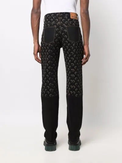 crescent moon print panelled jeans 