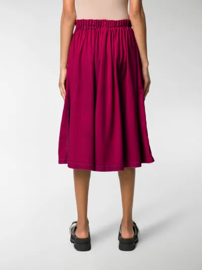 red denim midi skirt