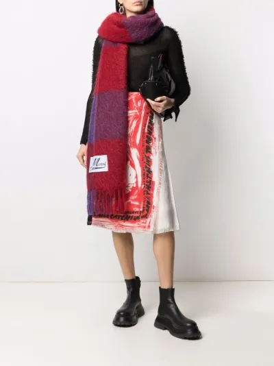 fringed check wool scarf