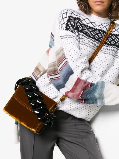 Chain-embellished velvet cross-body bag展示图