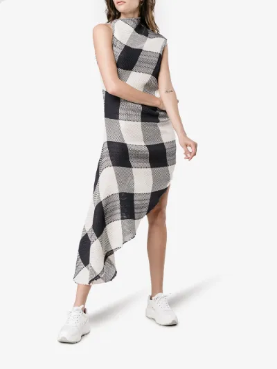 sleeveless check knitted asymmetric dress展示图