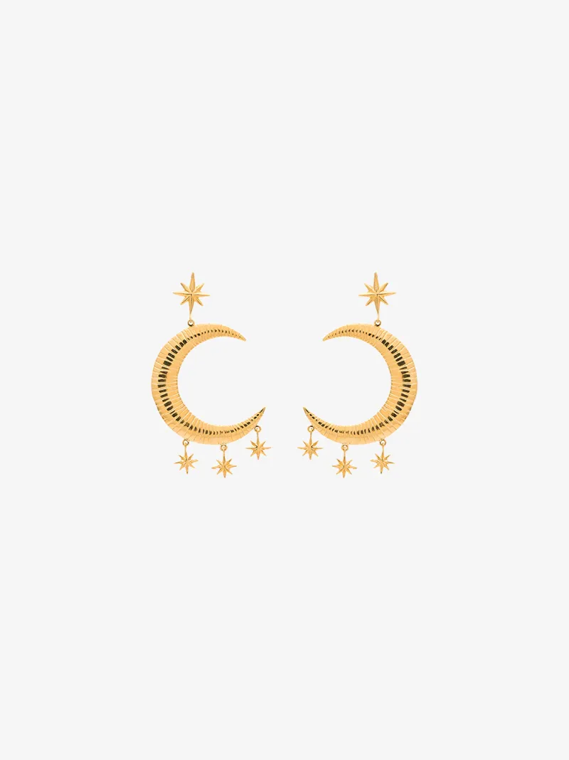 Marte Frisnes Gold Metallic Moon And Stars Sterling Silver Earrings Marte Frisnes Gold Metallic Moon And Stars Sterling Silver Earrings Browns