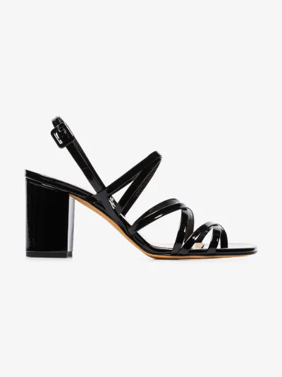 black patent leather strappy heels