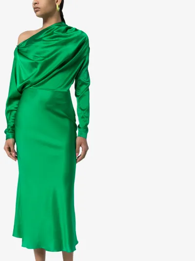 green off the shoulder midi dress