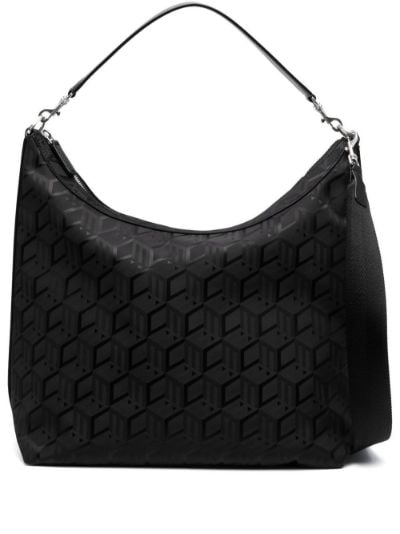 Mcm Aren Small Monogram Leather Hobo Bag Black