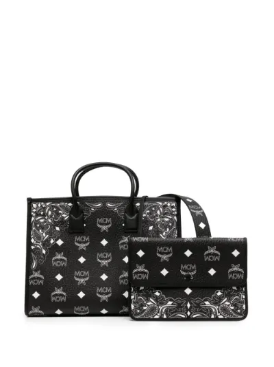 Black and white shop mcm tote bag