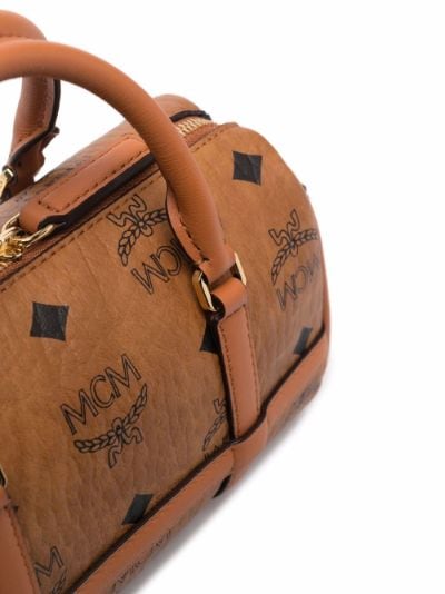 Mini Aren Boston Bag in Visetos Cognac