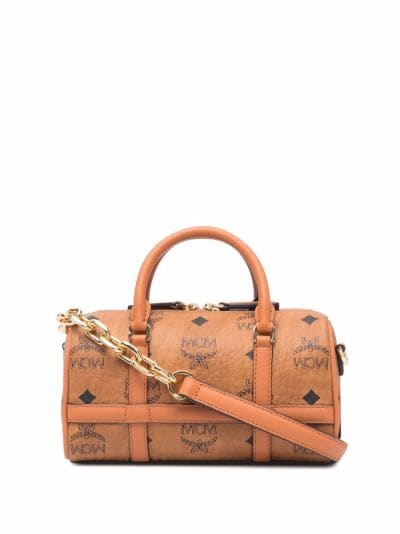 MCM Delmy Boston Mini Visetos Logo Top-Handle Bag