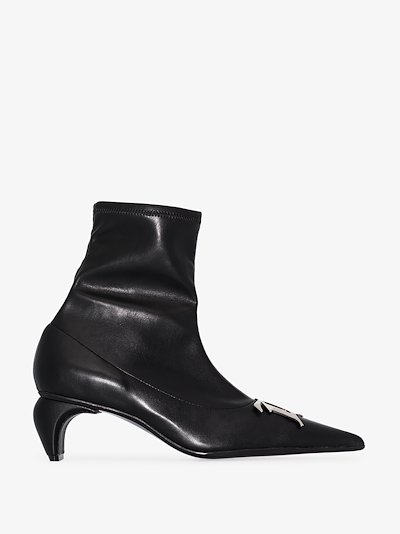 monogram plaque long leather boots
