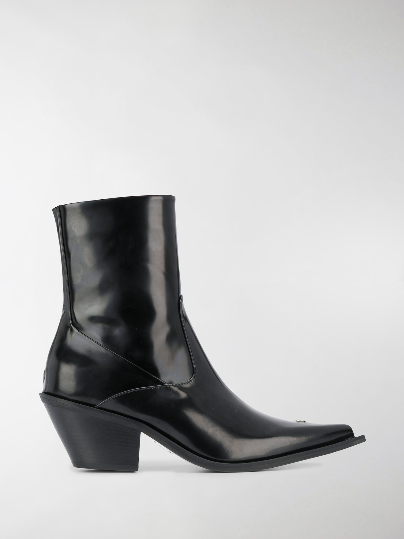 wide fitting black patent ankle boots