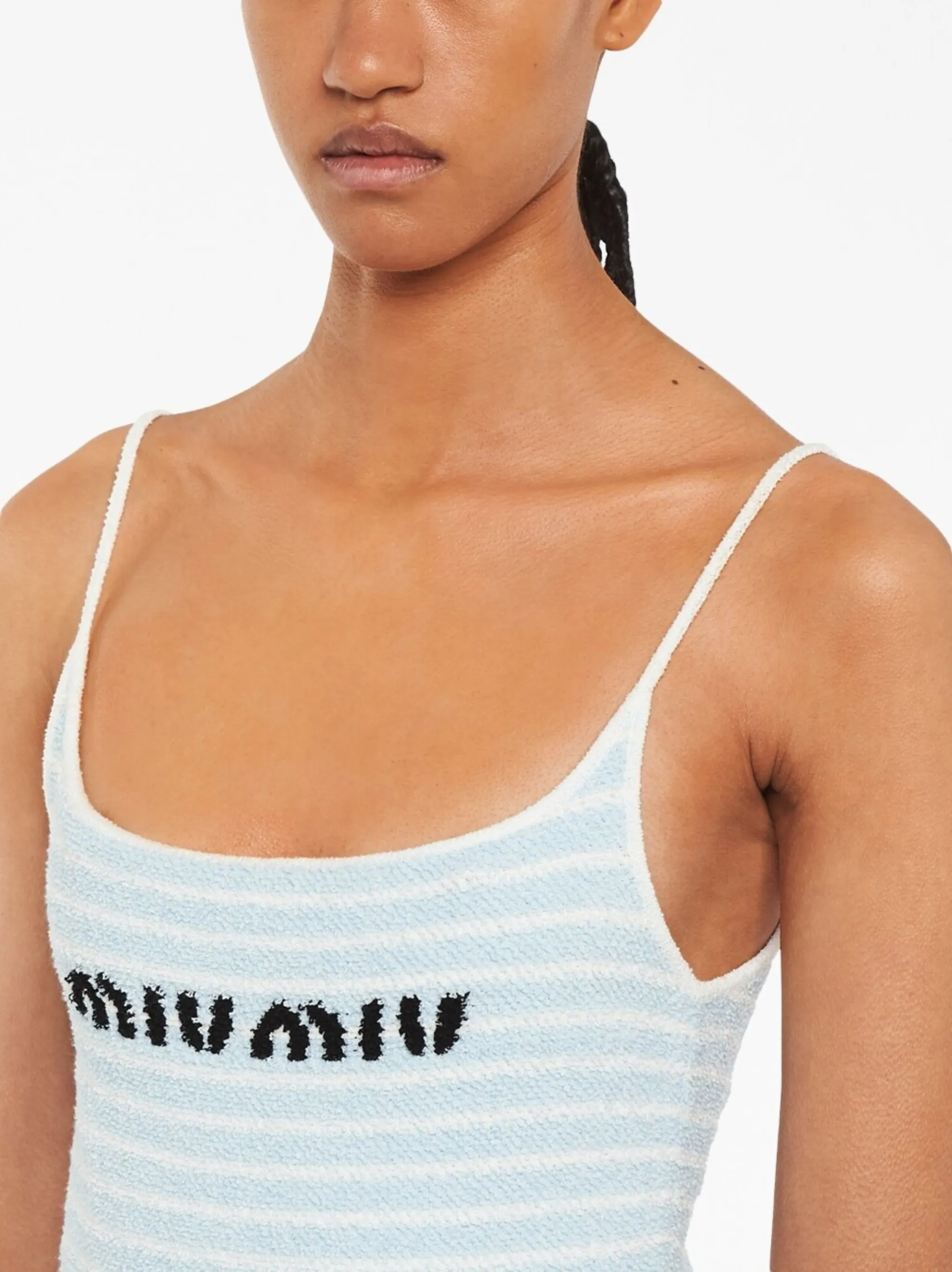 Miu Miu Short Sleeve Mini Dress in Avorio & Beige | FWRD