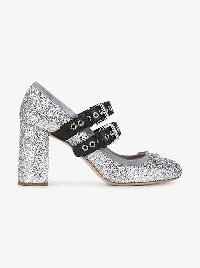 miu miu silver glitter heels